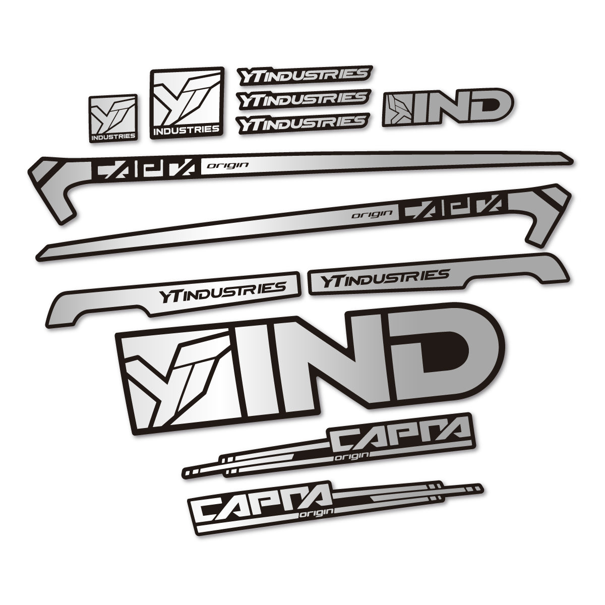 Stickers for YT Capra AL 2015 frame, vinyl decals - Light Silver