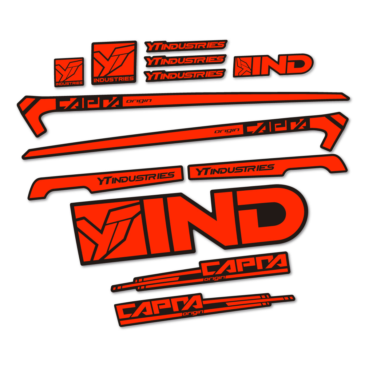 Stickers for YT Capra AL 2015 frame, vinyl decals - Neon Red