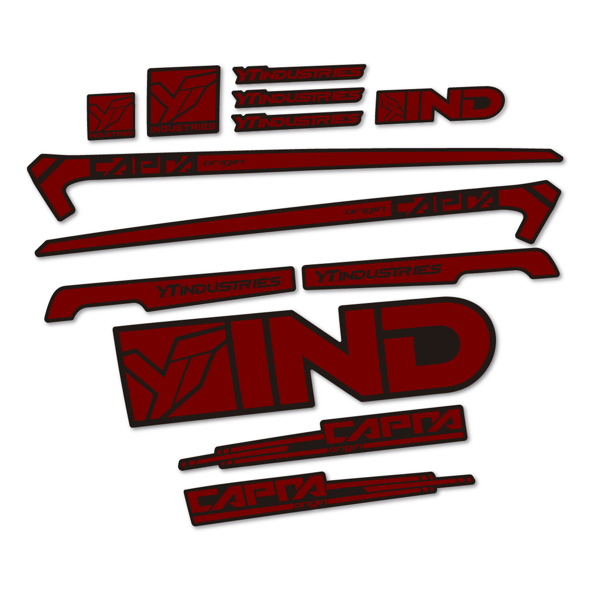 Stickers for YT Capra AL 2015 frame, vinyl decals - Very Dark Red