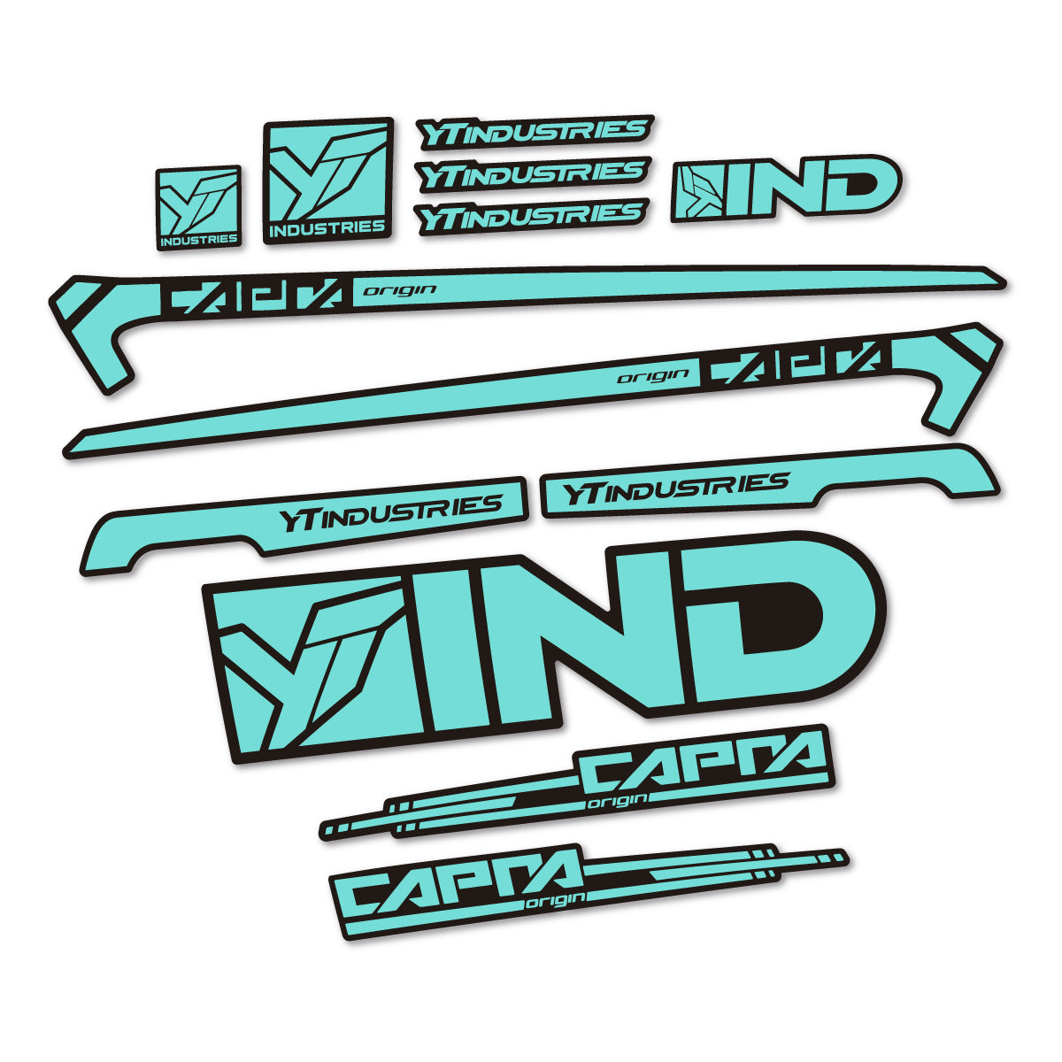 Stickers for YT Capra AL 2015 frame, vinyl decals - Blue Green