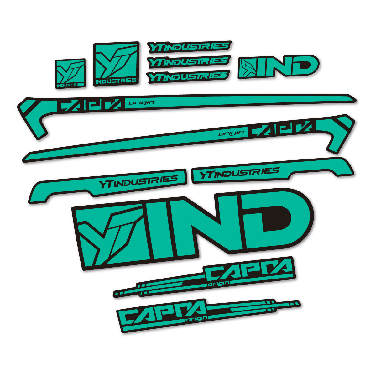 Stickers for YT Capra AL 2015 frame, vinyl decals - Green Turquoise