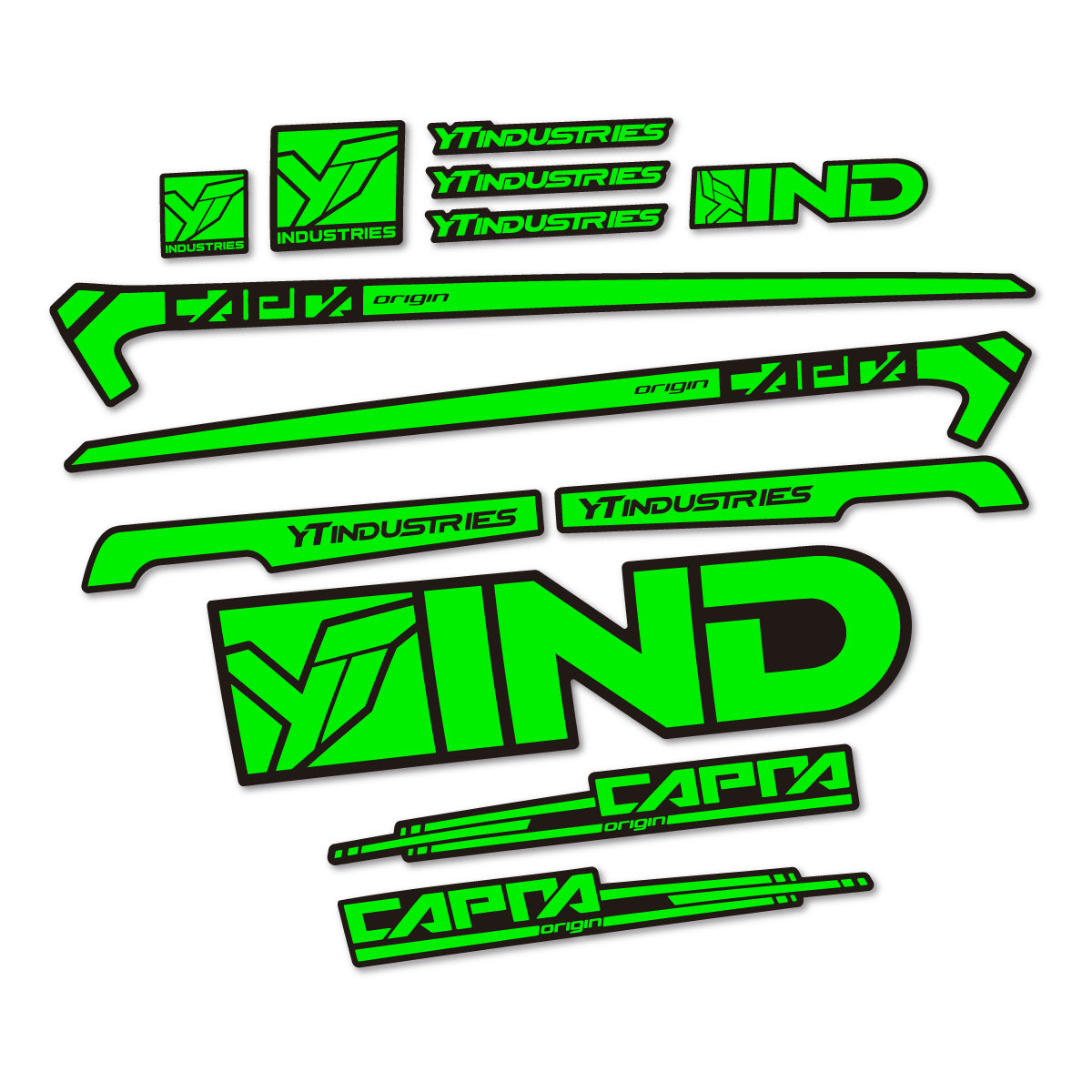 Stickers for YT Capra AL 2015 frame, vinyl decals - Neon Green