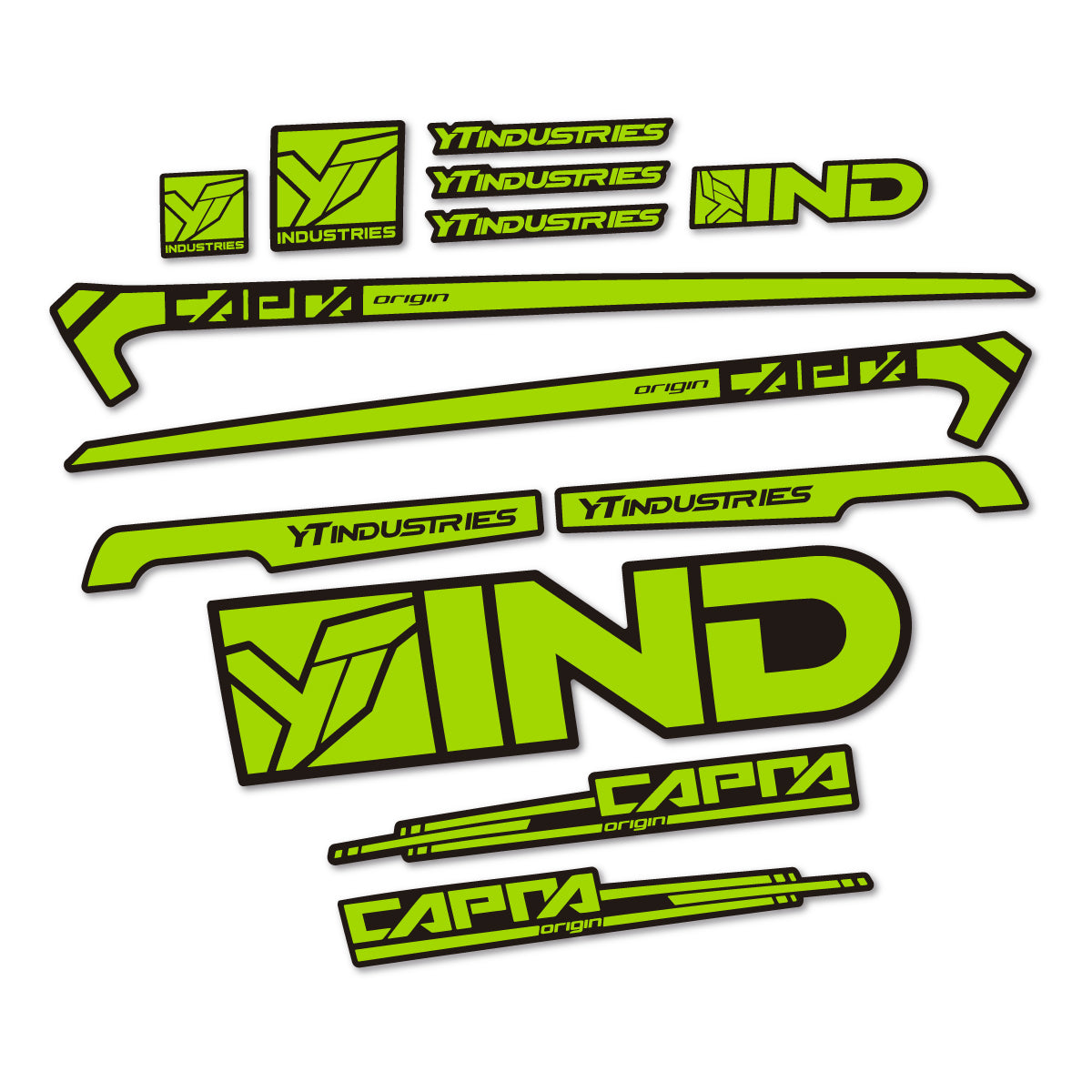 Stickers for YT Capra AL 2015 frame, vinyl decals - Lime Green