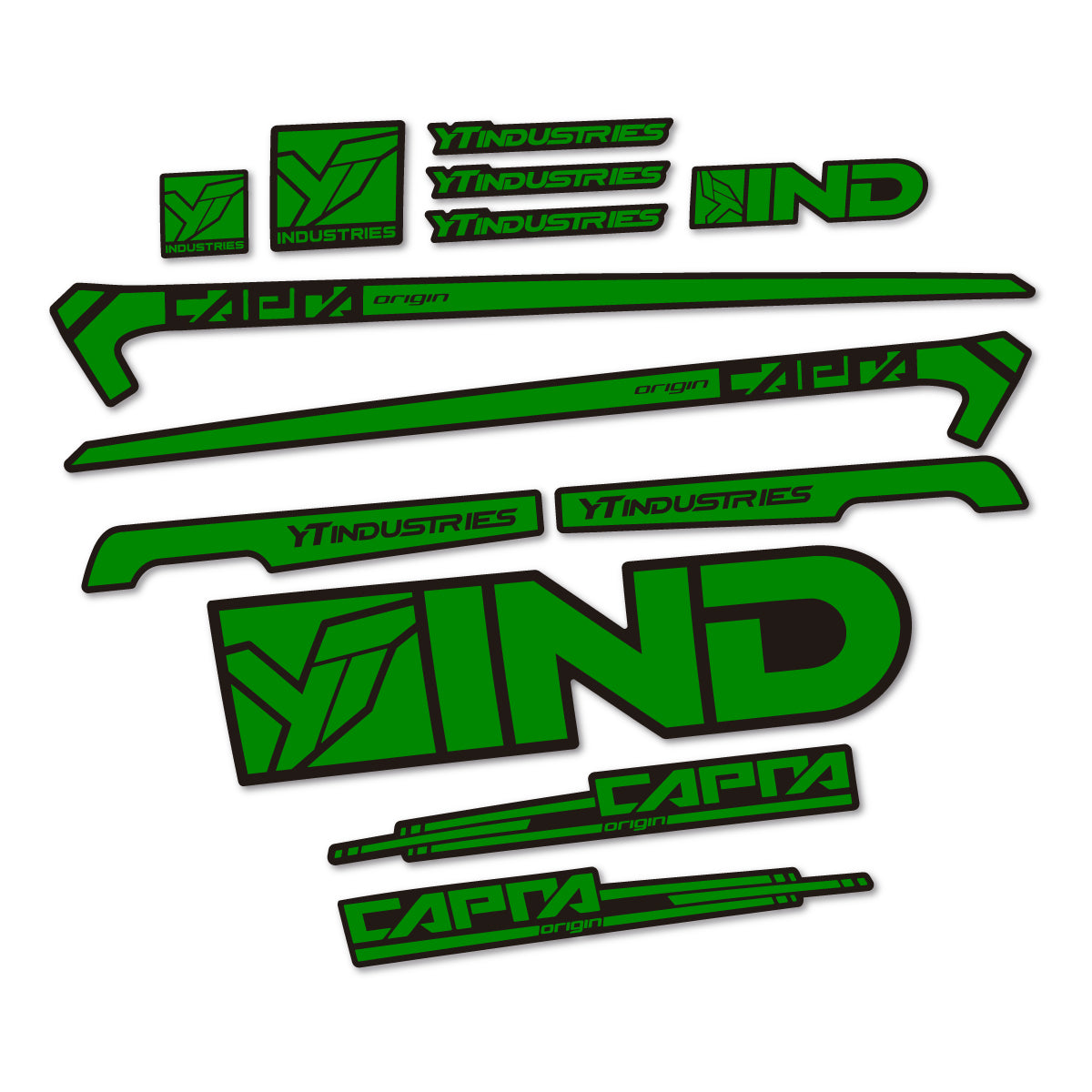Stickers for YT Capra AL 2015 frame, vinyl decals - Medium Green