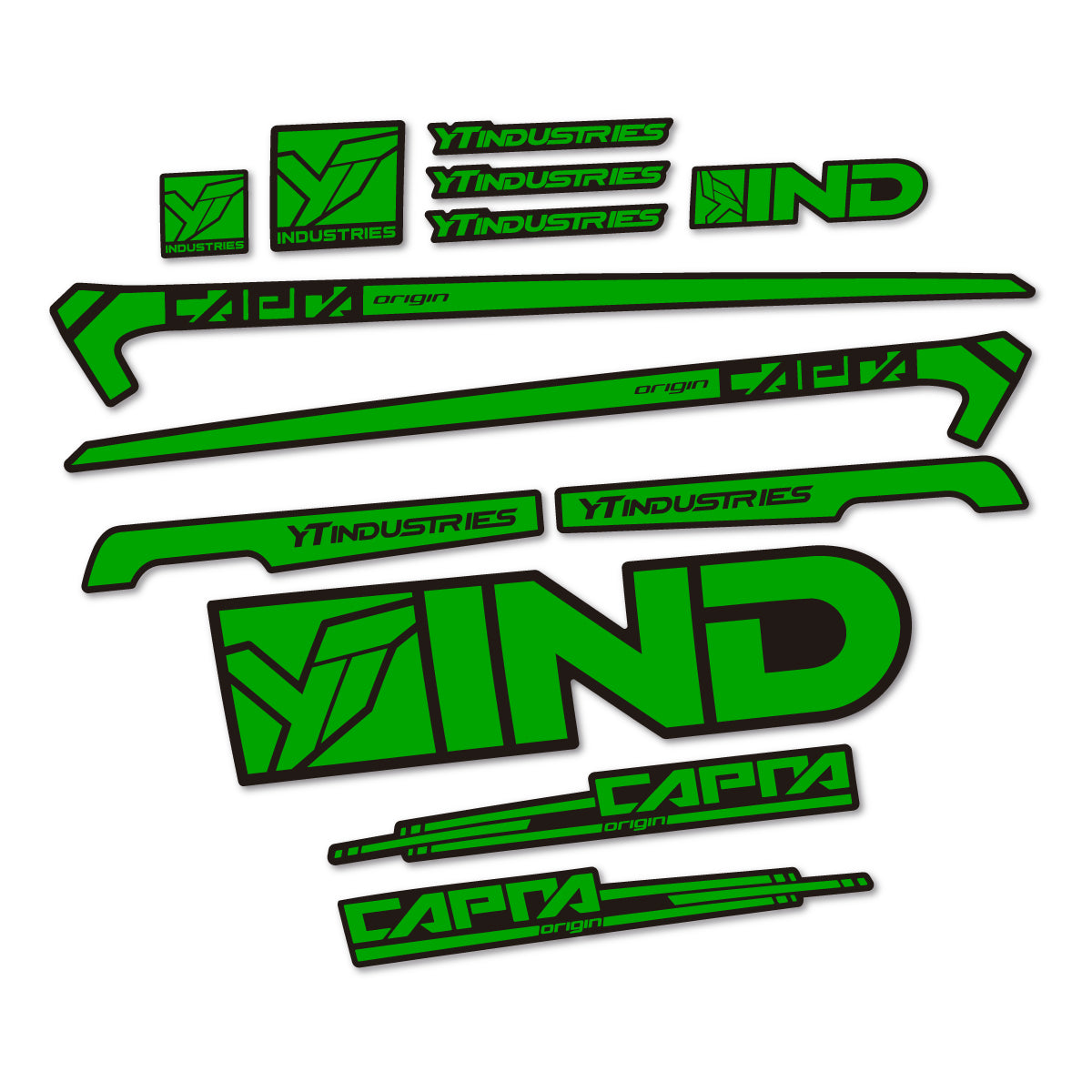 Stickers for YT Capra AL 2015 frame, vinyl decals - Green
