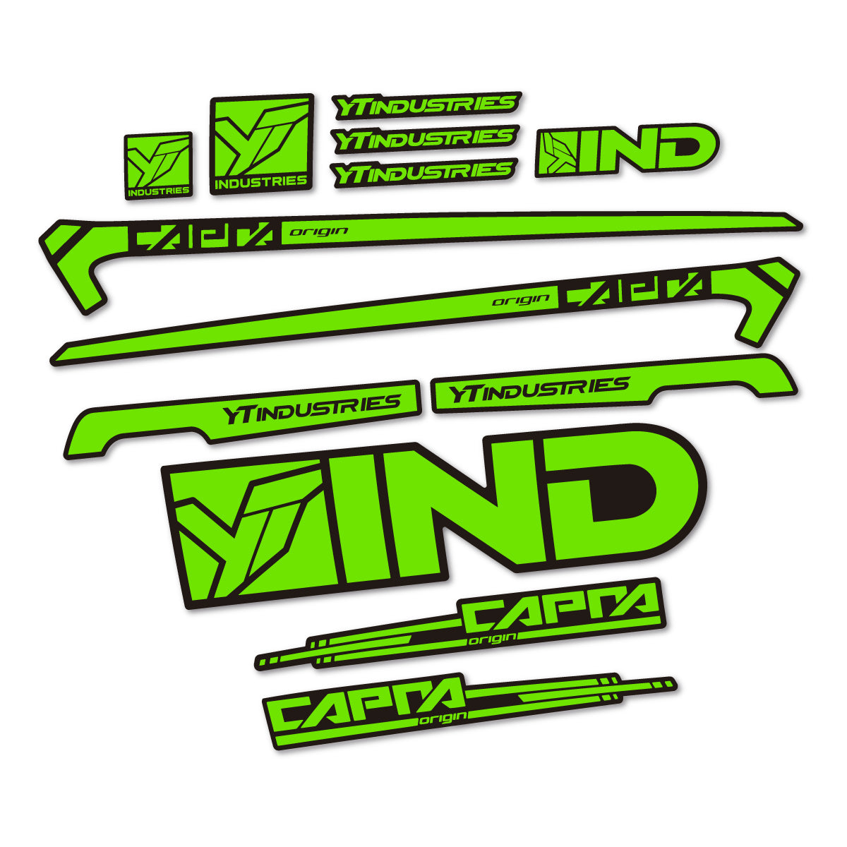 Stickers for YT Capra AL 2015 frame, vinyl decals - Apple Green