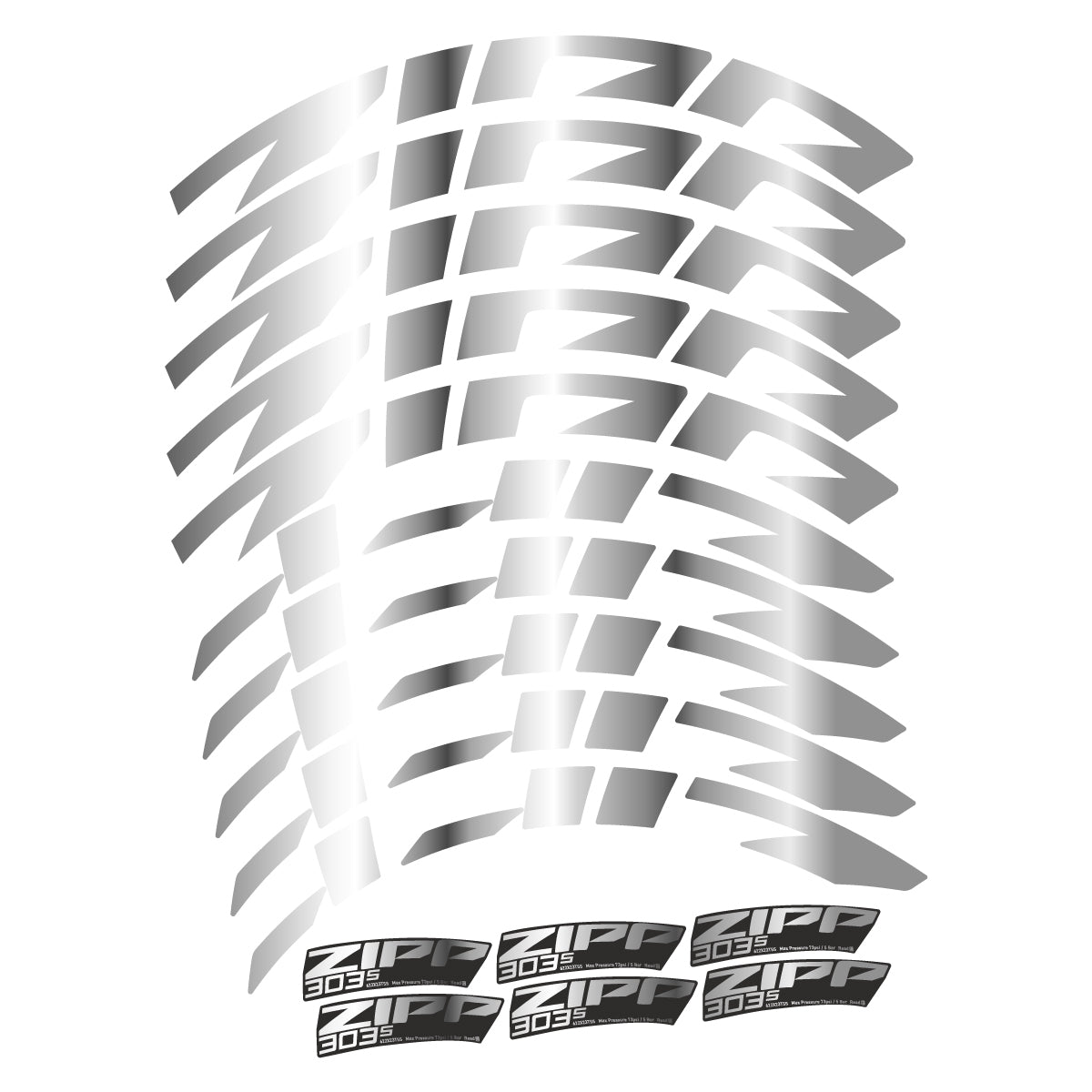 Compatible Stickers for Zipp 303 S 2022-2026, Road Wheel 45mm vinyl decals - Chrome Silver