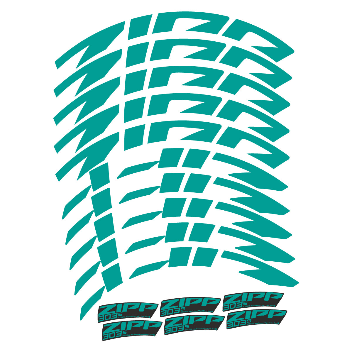 Compatible Stickers for Zipp 303 S 2022-2026, Road Wheel 45mm vinyl decals - Petrol Turquoise