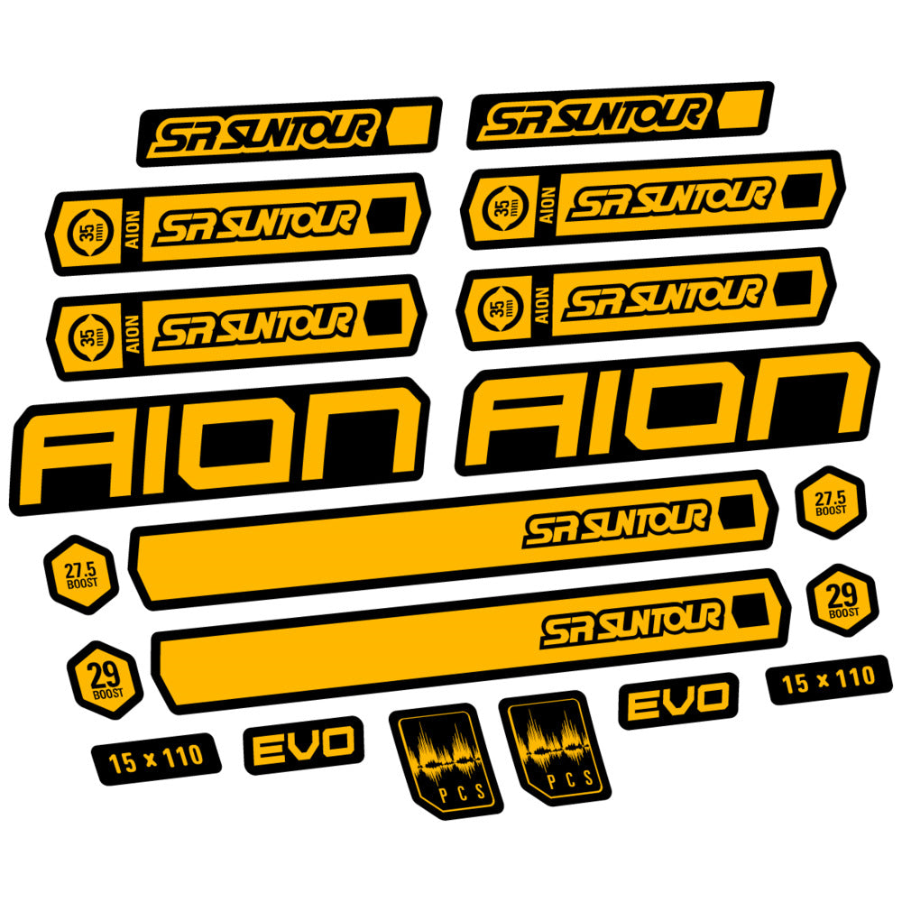 Stickers for SR Suntour Aion 35 White 2020-2024, Fork vinyl decals - Medium Yellow