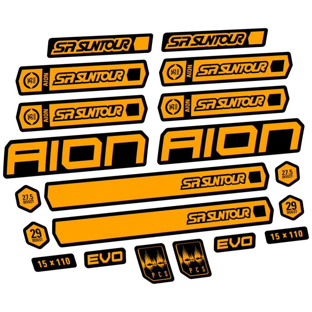 Stickers for SR Suntour Aion 35 White 2020-2024, Fork vinyl decals - Orange Yellow