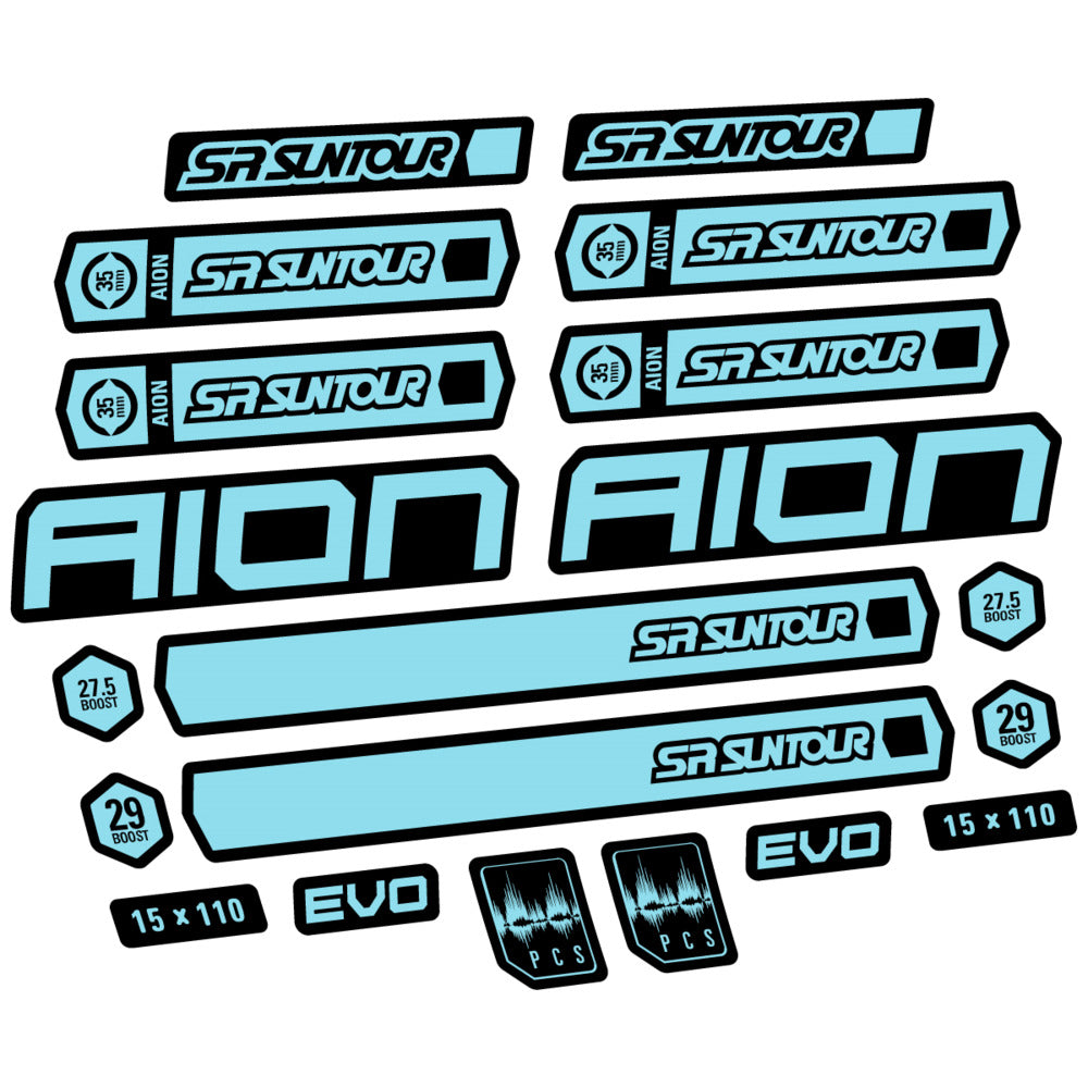 Stickers for SR Suntour Aion 35 White 2020-2024, Fork vinyl decals - Sky Blue