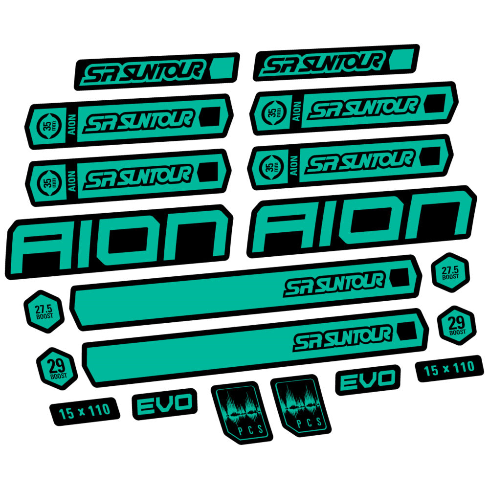 Stickers for SR Suntour Aion 35 White 2020-2024, Fork vinyl decals - Green Turquoise