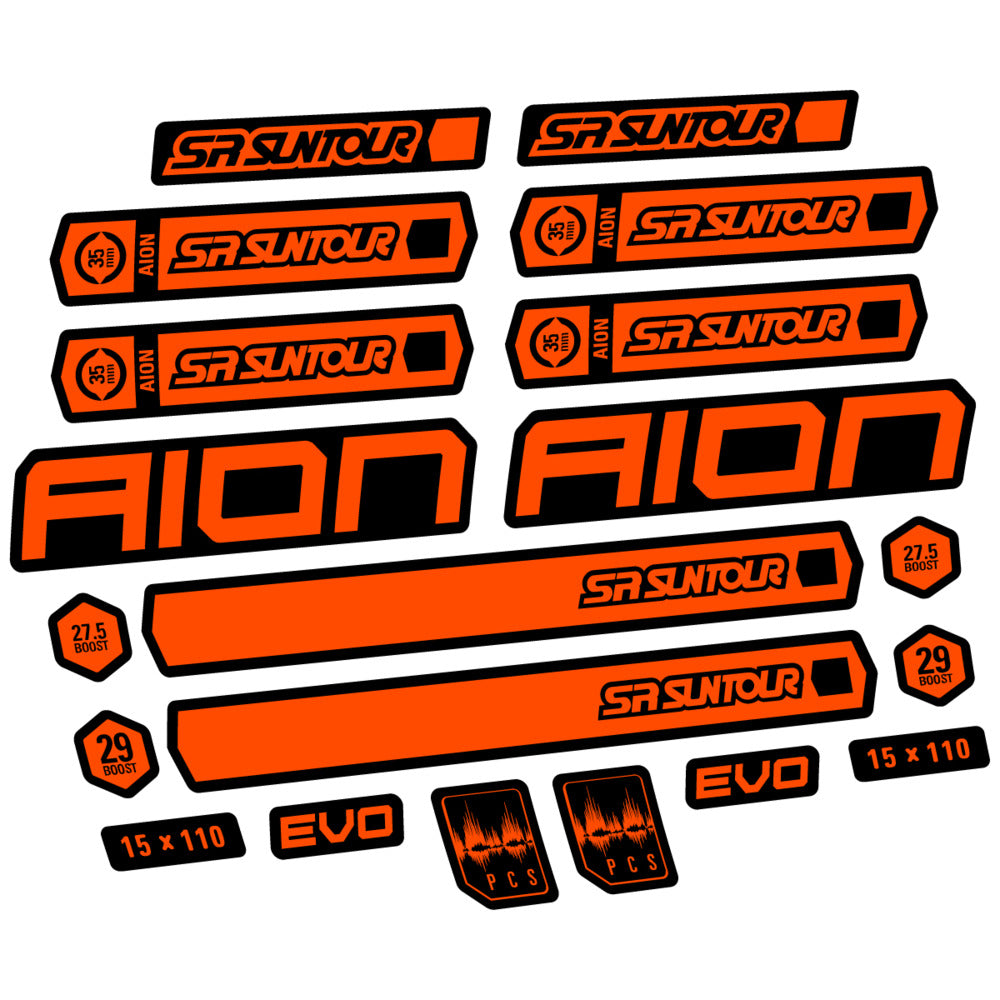 Stickers for SR Suntour Aion 35 White 2020-2024, Fork vinyl decals - Orange Neon