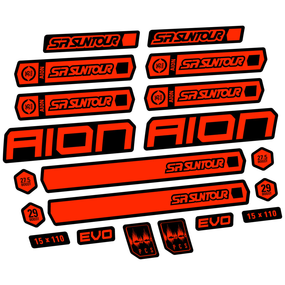 Stickers for SR Suntour Aion 35 White 2020-2024, Fork vinyl decals - Neon Red