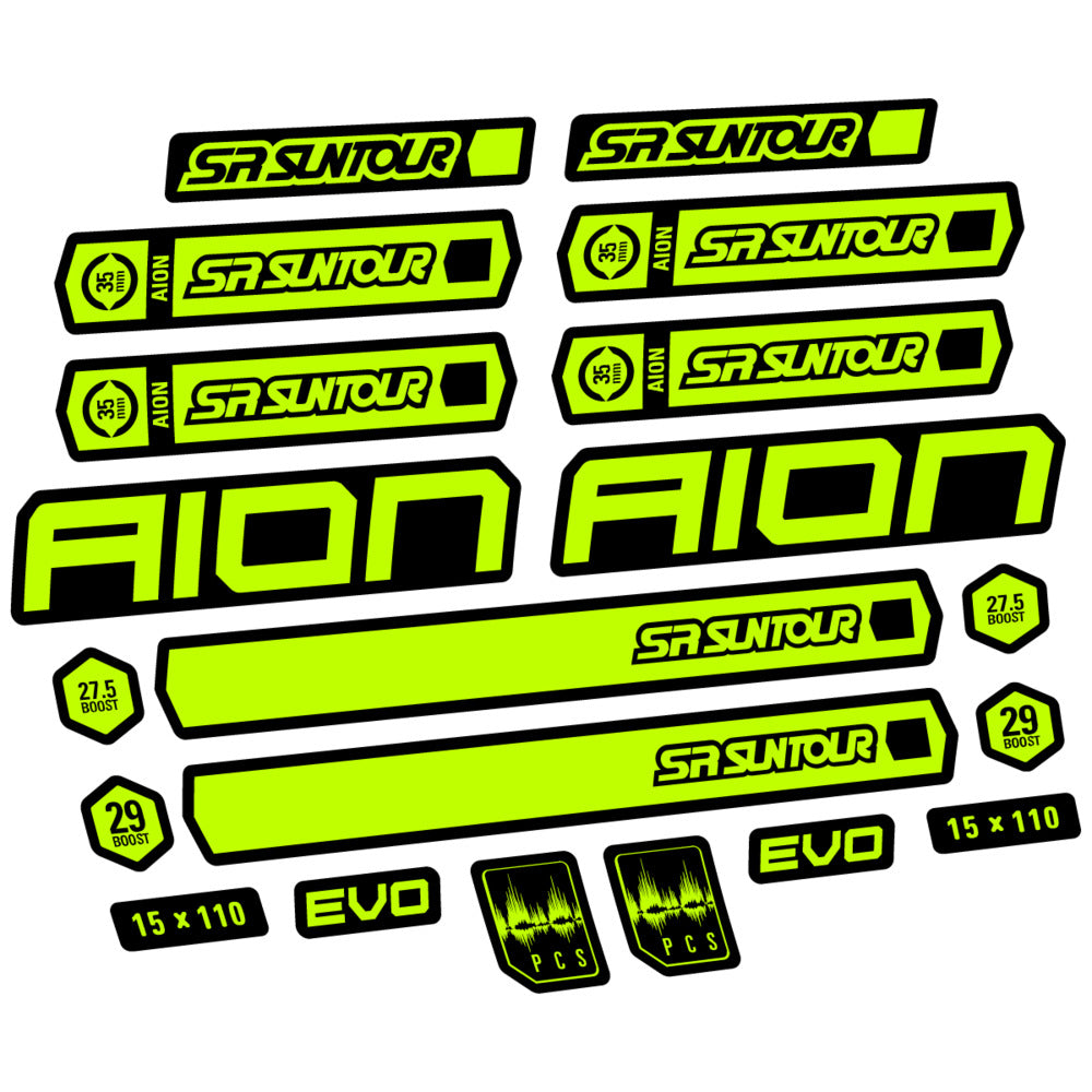 Stickers for SR Suntour Aion 35 White 2020-2024, Fork vinyl decals - Lime Neon