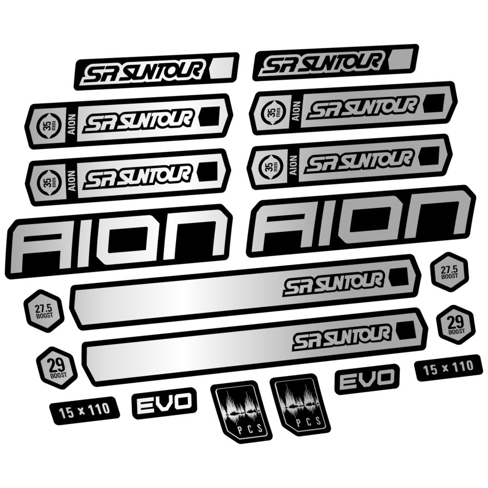 Stickers for SR Suntour Aion 35 White 2020-2024, Fork vinyl decals - Light Silver