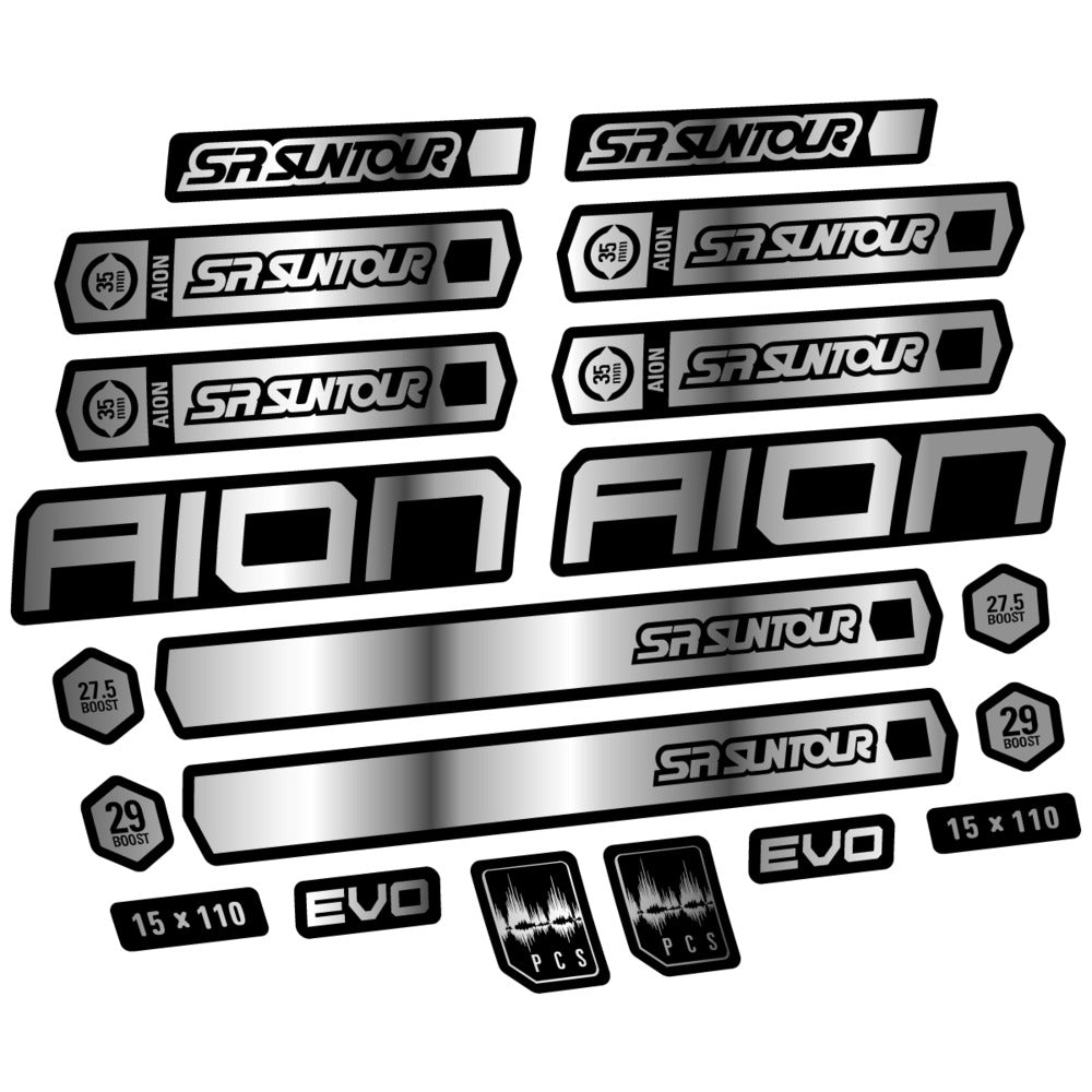 Stickers for SR Suntour Aion 35 White 2020-2024, Fork vinyl decals - Chrome Silver