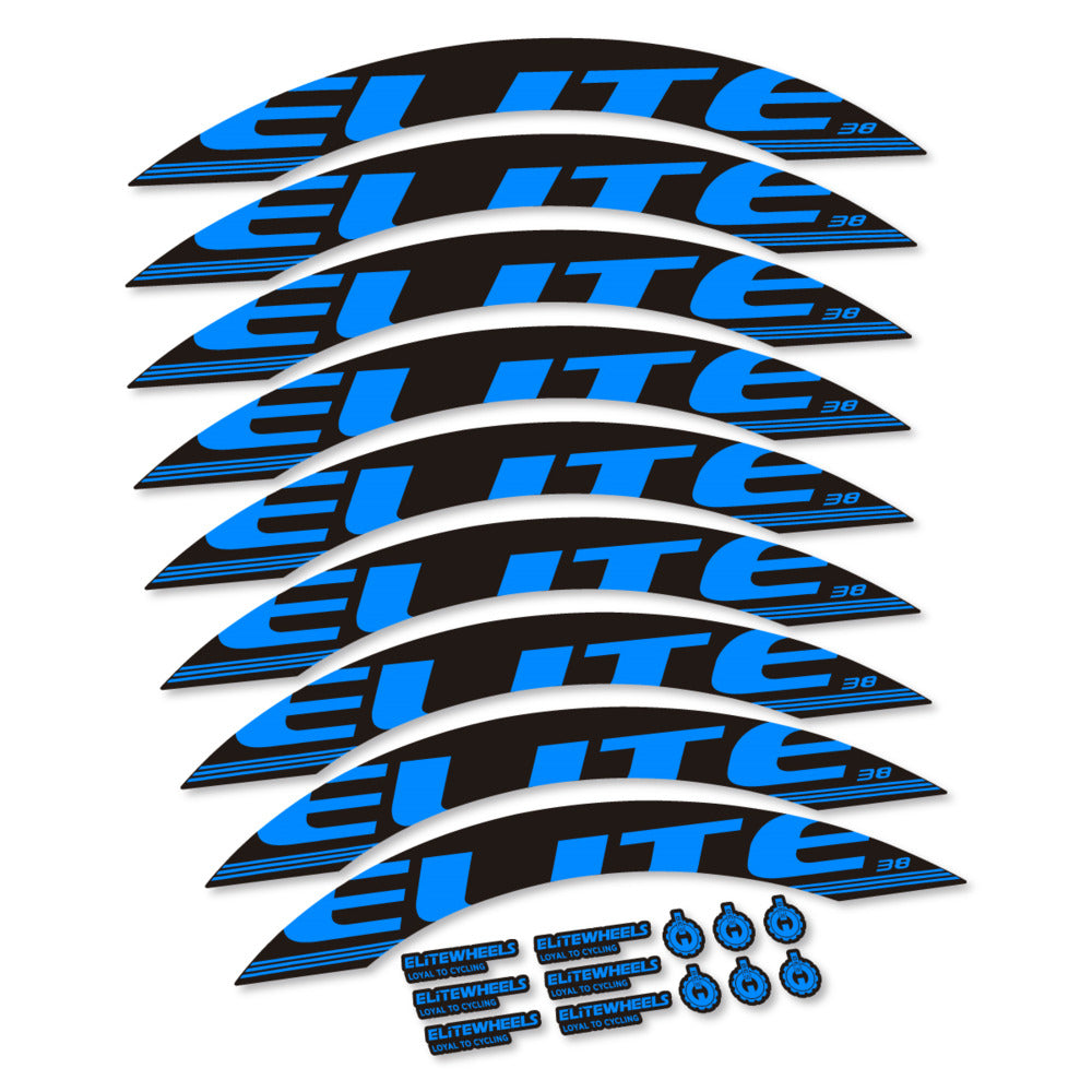 Stickers for Elite Wheels 38, Road Wheel 38mm vinyl decals - Luminous Cyan