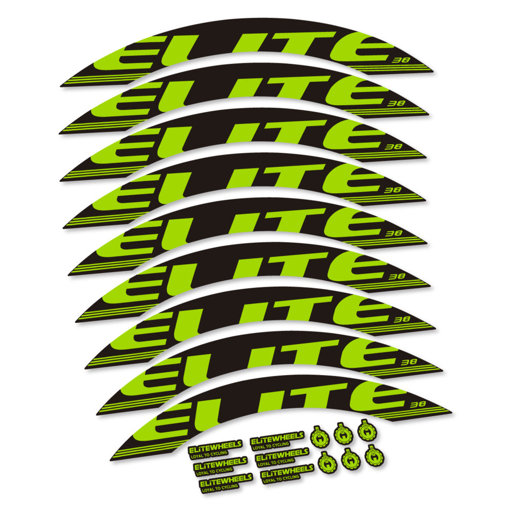 Stickers for Elite Wheels 38, Road Wheel 38mm vinyl decals - Lime Green
