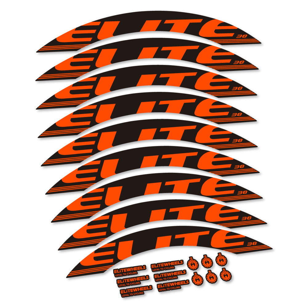 Stickers for Elite Wheels 38, Road Wheel 38mm vinyl decals - Orange Neon