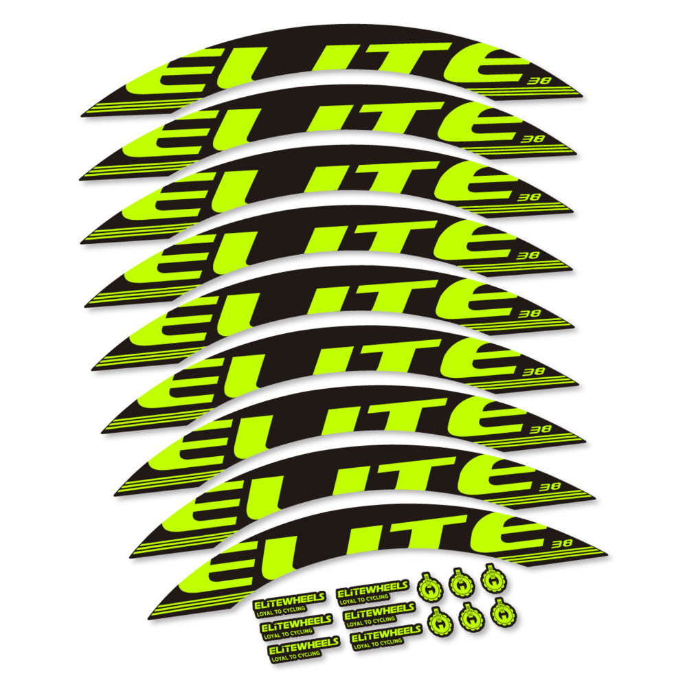 Stickers for Elite Wheels 38, Road Wheel 38mm vinyl decals - Lime Neon