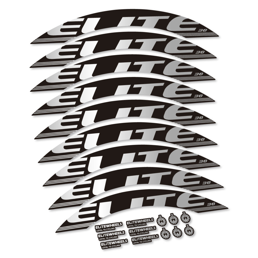 Stickers for Elite Wheels 38, Road Wheel 38mm vinyl decals - Light Silver