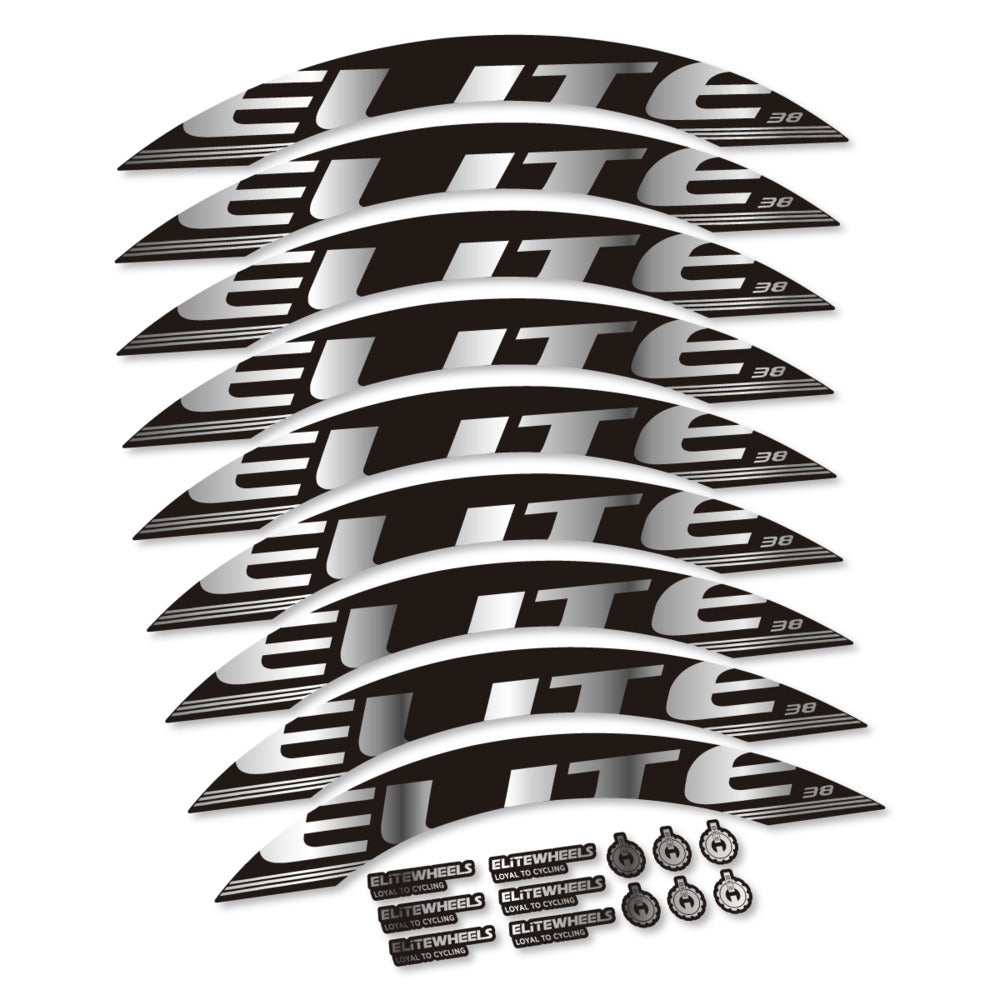 Stickers for Elite Wheels 38, Road Wheel 38mm vinyl decals - Chrome Silver
