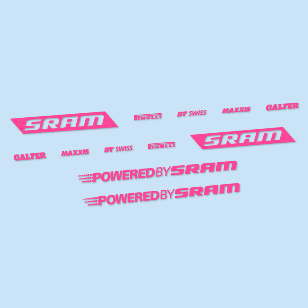 Stickers for SRAM Powered by SRAM, Swingarm vinyl decals - Bubblegum Pink