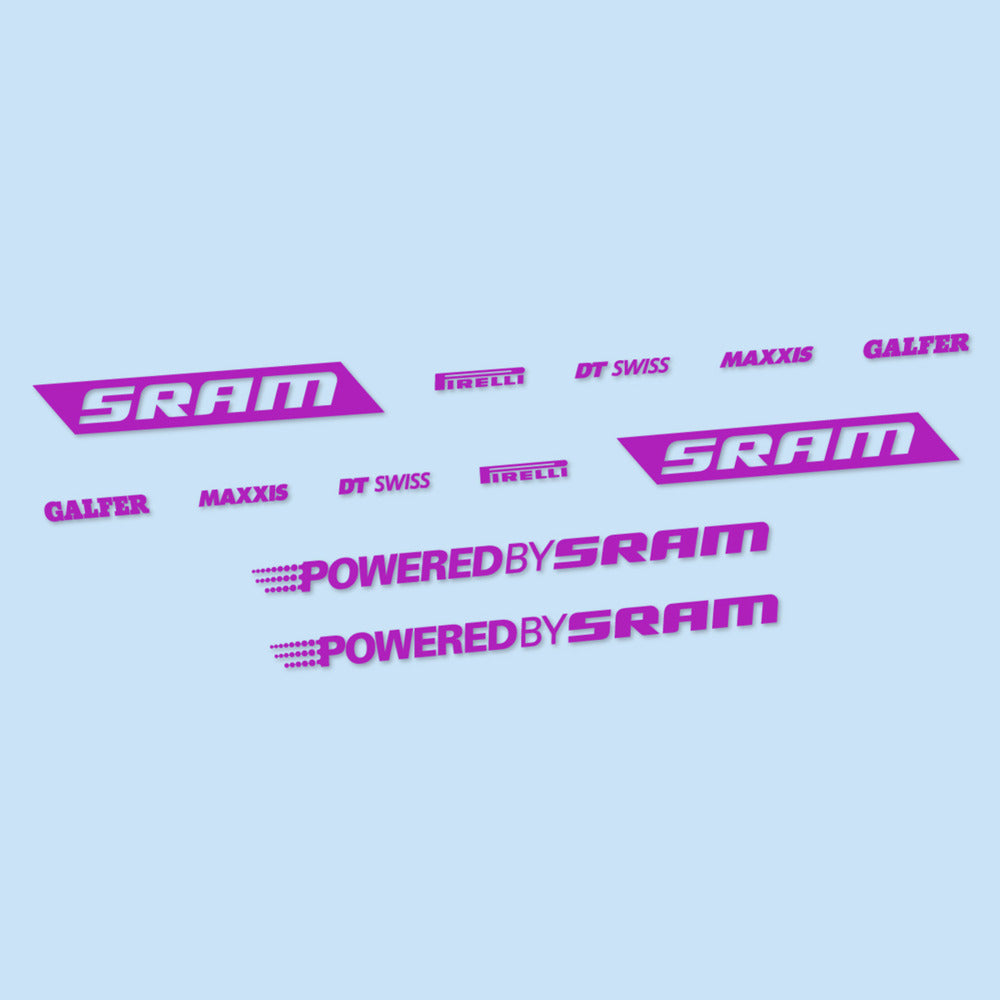 Stickers for SRAM Powered by SRAM, Swingarm vinyl decals - Violet Pink