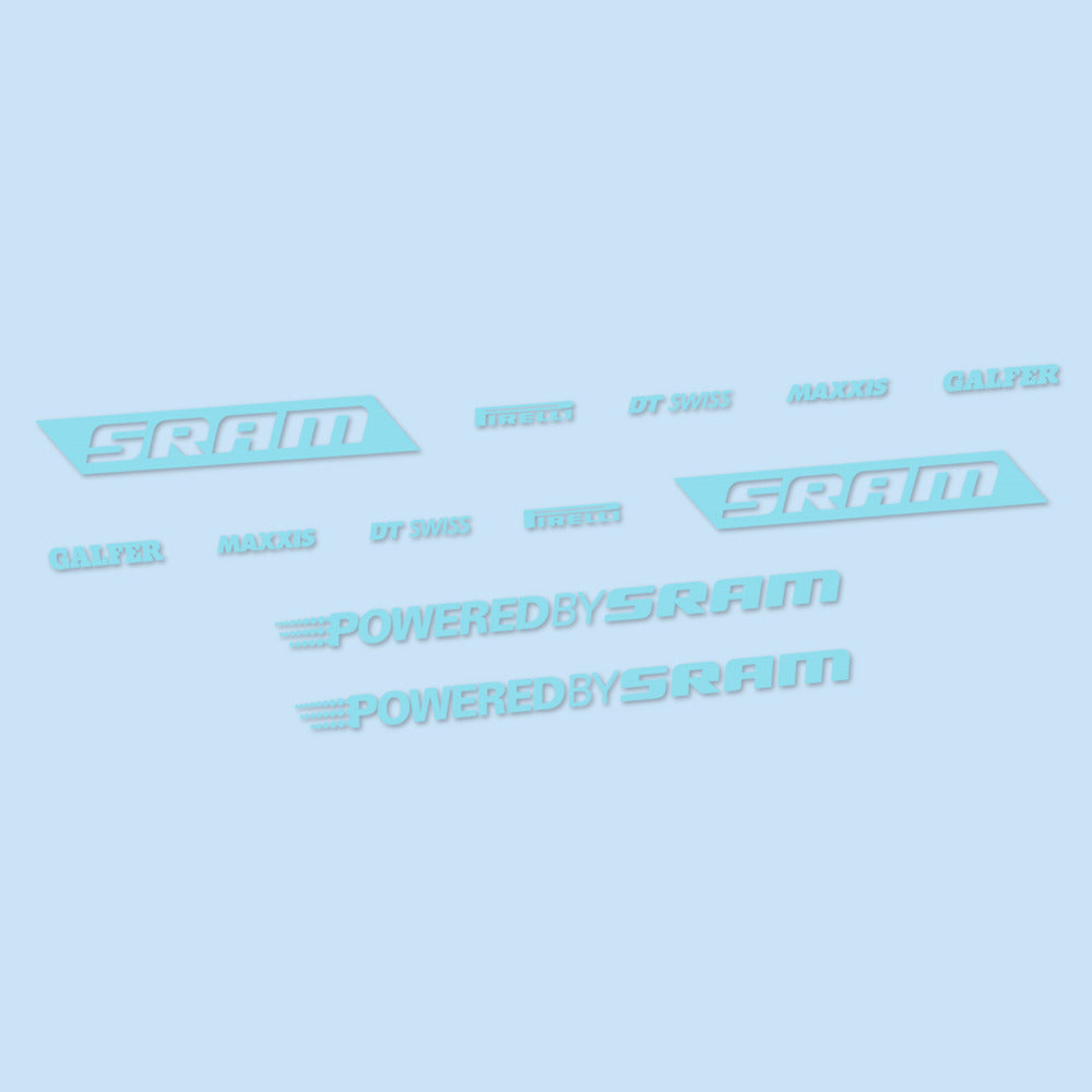 Stickers for SRAM Powered by SRAM, Swingarm vinyl decals - Sky Blue