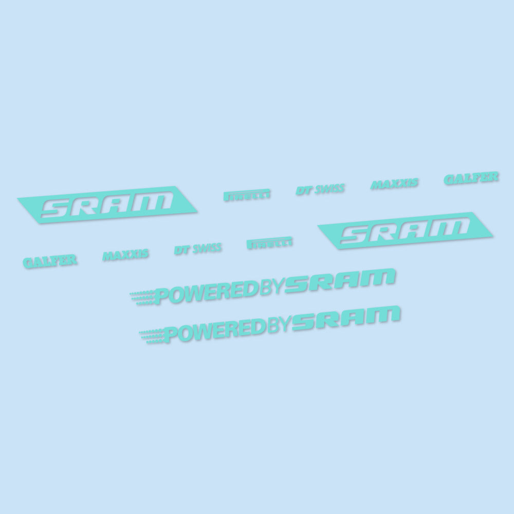 Stickers for SRAM Powered by SRAM, Swingarm vinyl decals - Blue Green