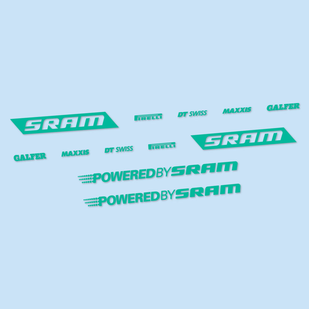 Stickers for SRAM Powered by SRAM, Swingarm vinyl decals - Green Turquoise
