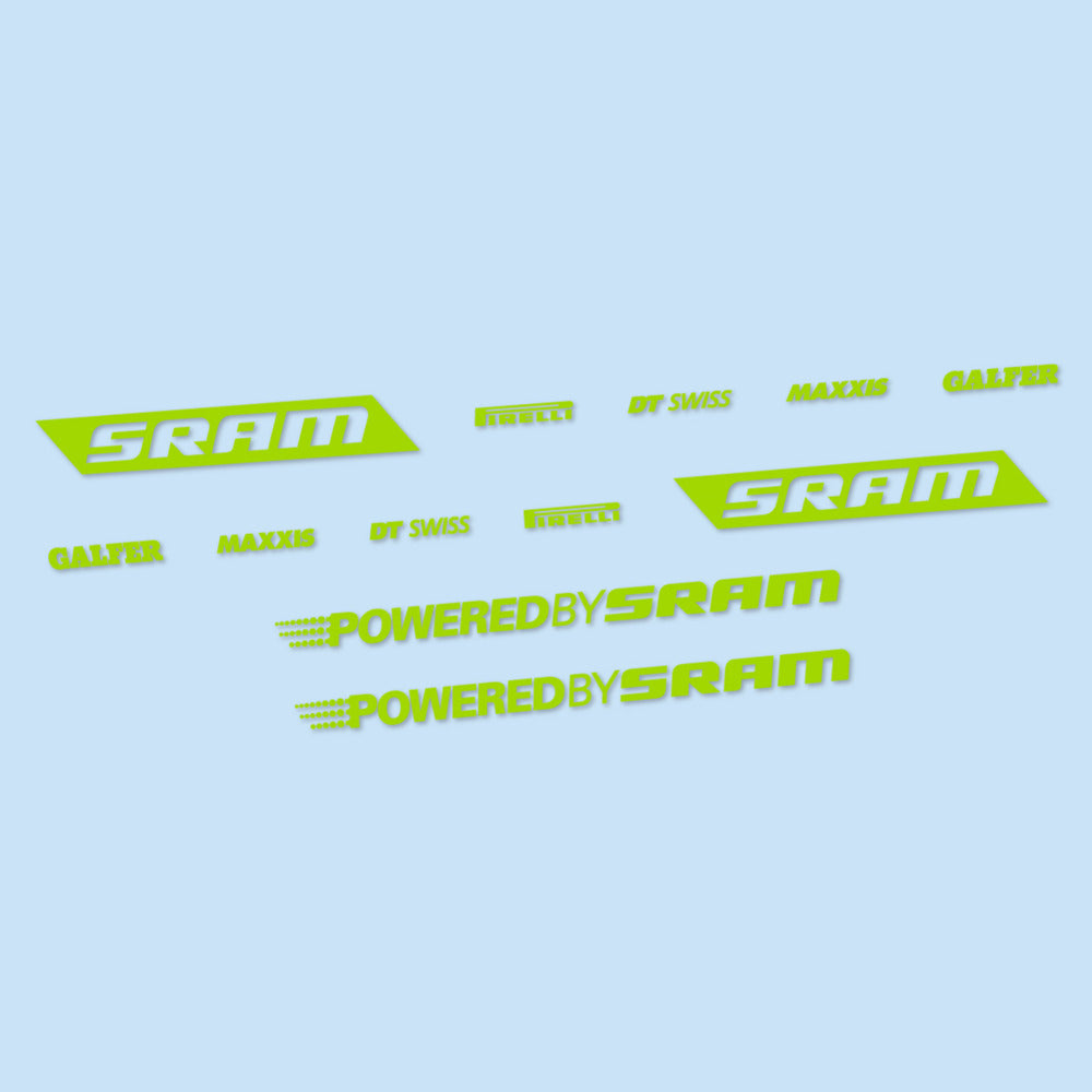 Stickers for SRAM Powered by SRAM, Swingarm vinyl decals - Lime Green