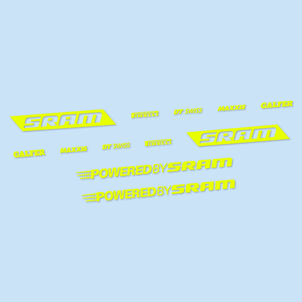Stickers for SRAM Powered by SRAM, Swingarm vinyl decals - Neon Yellow