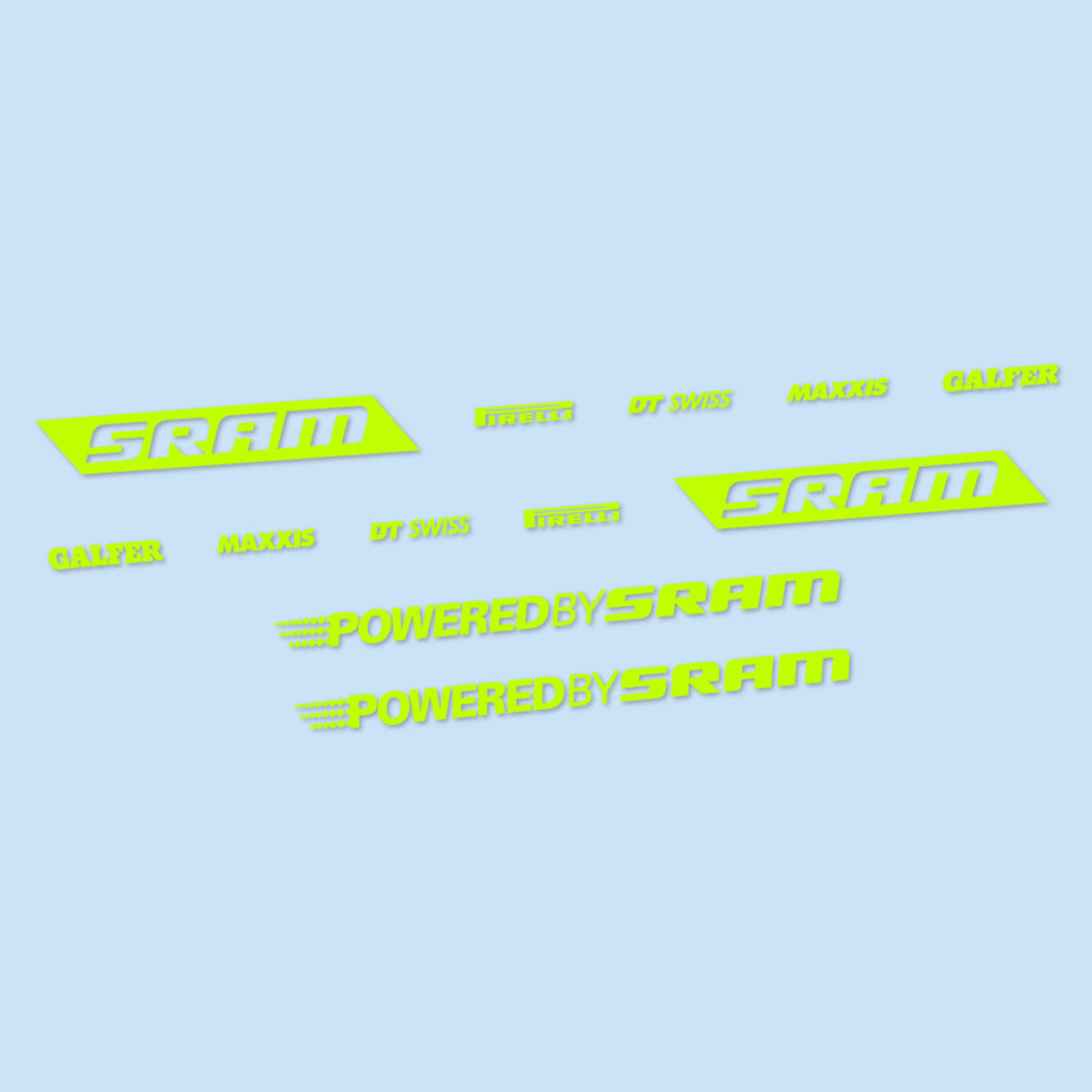 Stickers for SRAM Powered by SRAM, Swingarm vinyl decals - Lime Neon