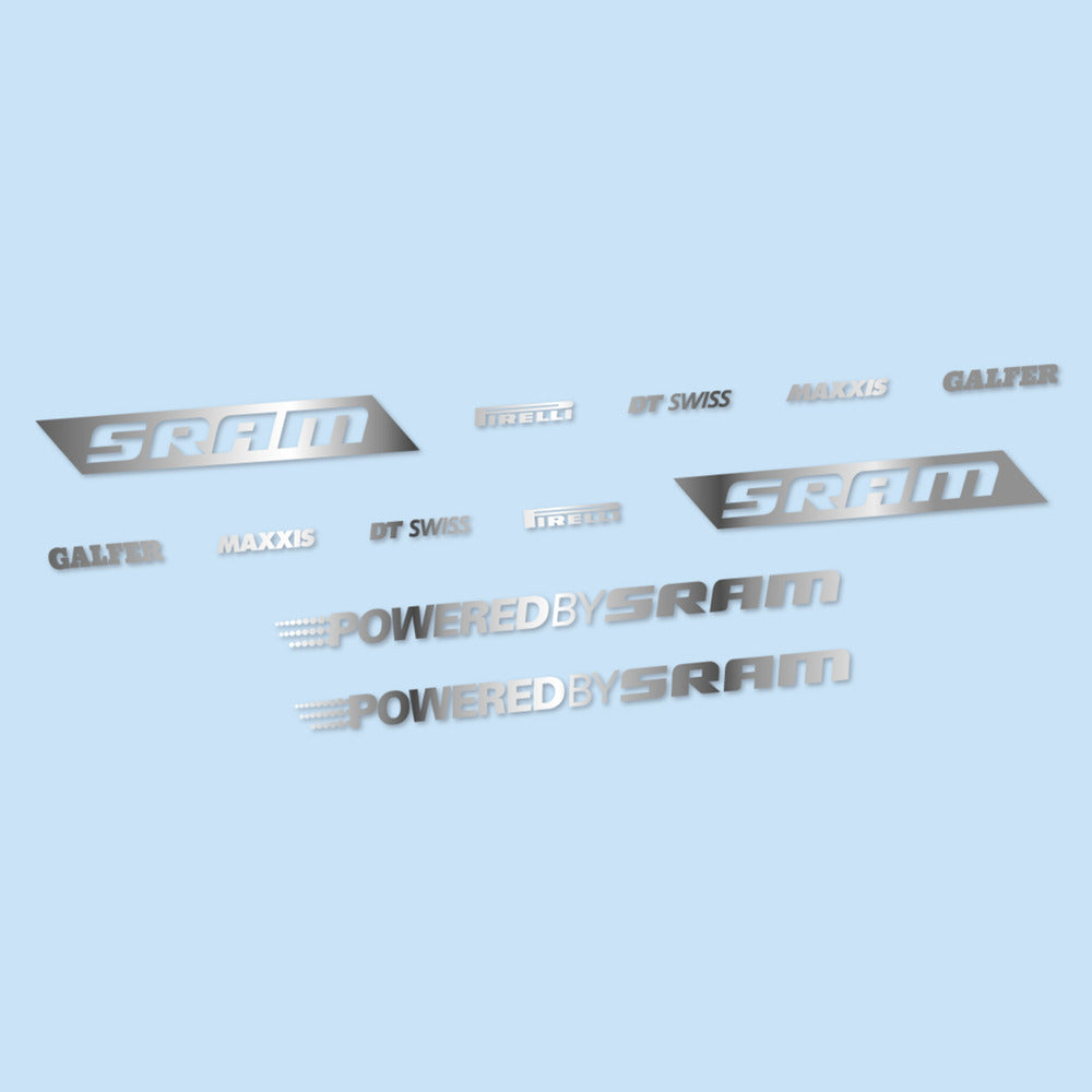 Stickers for SRAM Powered by SRAM, Swingarm vinyl decals - Chrome Silver