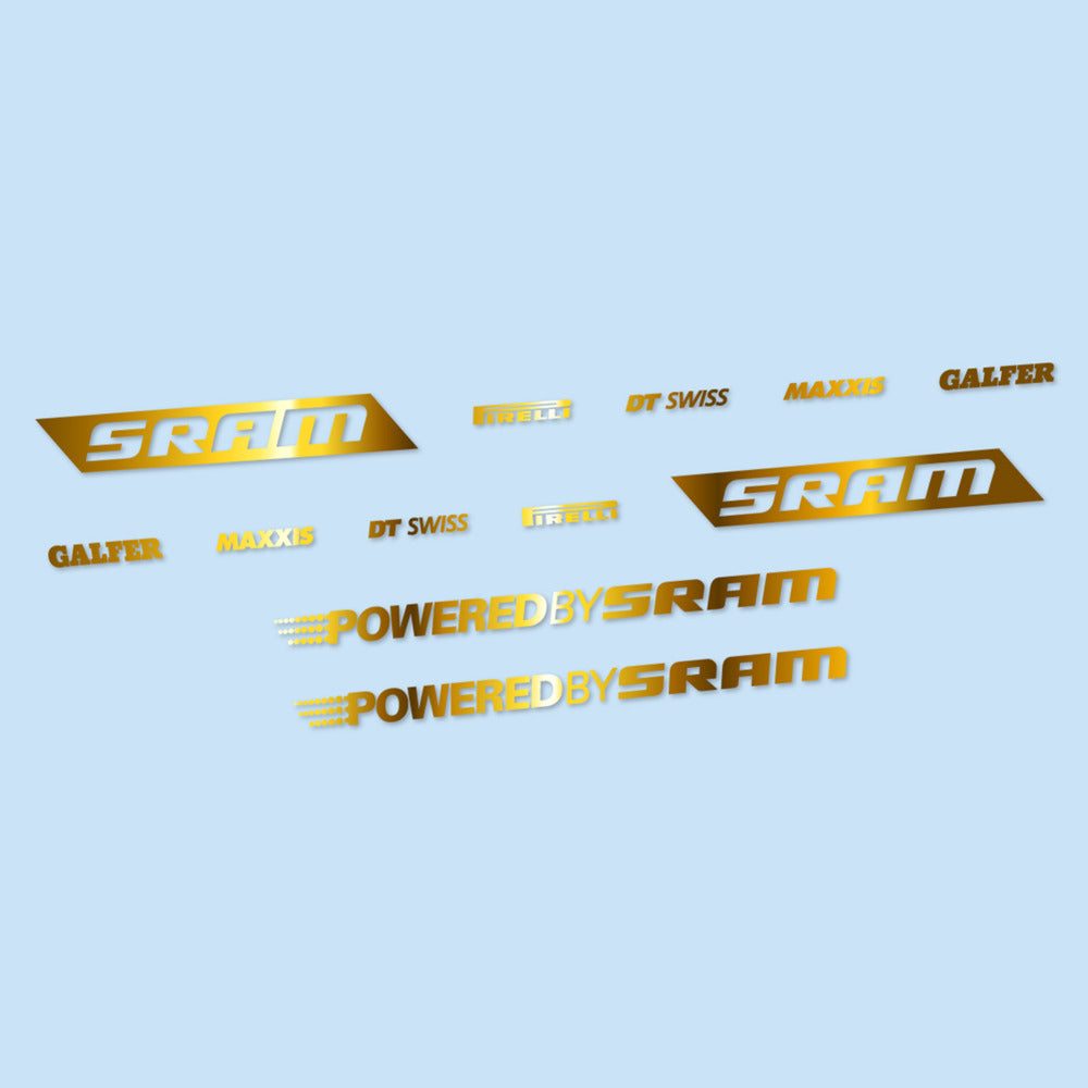 Stickers for SRAM Powered by SRAM, Swingarm vinyl decals - Chrome Gold