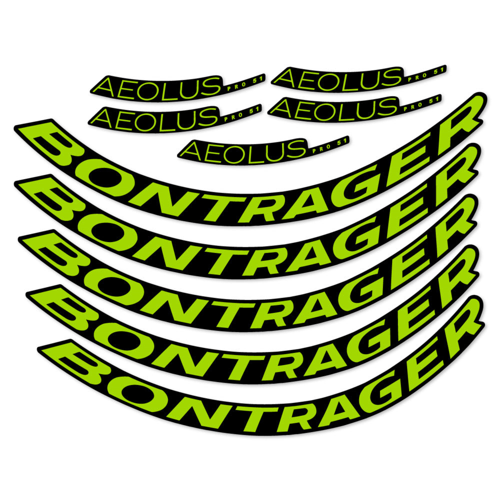 Stickers for Bontrager Aeolus Pro 51, Road Wheel 51mm vinyl decals - Lime Green