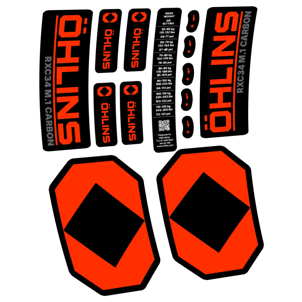 Decal Öhlins RXC34 M.1 Carbon 2027, Fork 29" 34mm, bike sticker vinyl