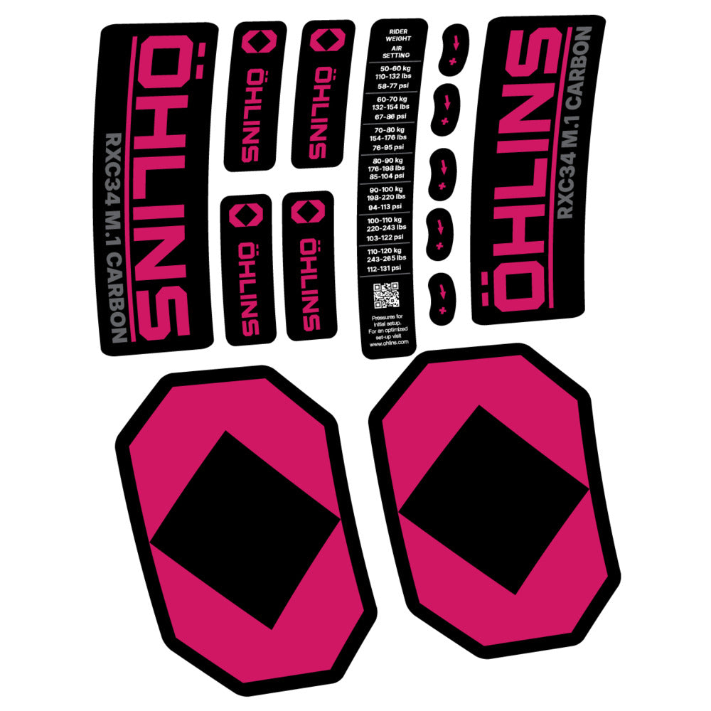 Decal Öhlins RXC34 M.1 Carbon 2027, Fork 29" 34mm, bike sticker vinyl