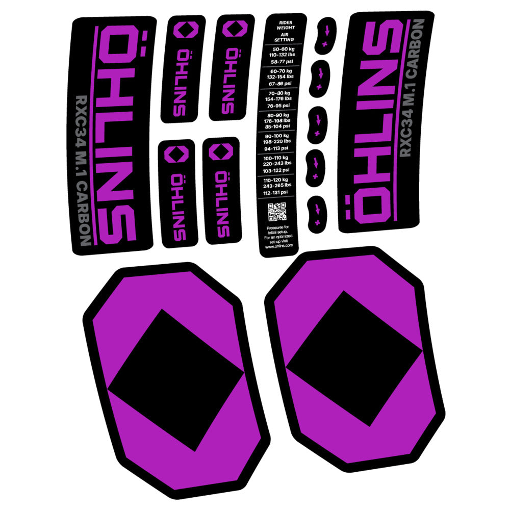 Decal Öhlins RXC34 M.1 Carbon 2027, Fork 29" 34mm, bike sticker vinyl