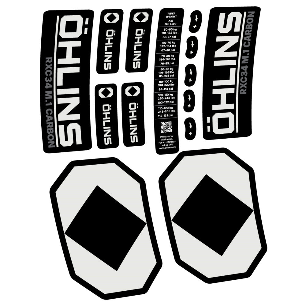 Decal Öhlins RXC34 M.1 Carbon 2027, Fork 29" 34mm, bike sticker vinyl
