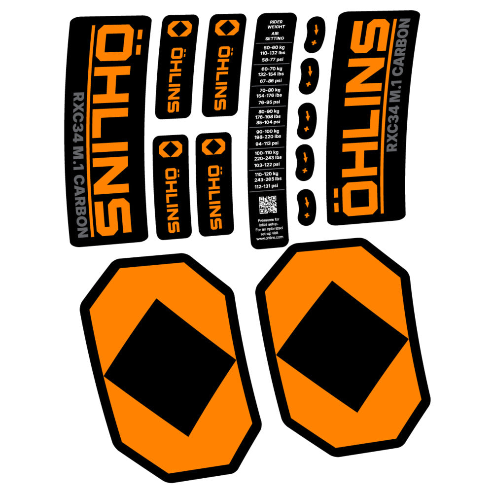 Decal Öhlins RXC34 M.1 Carbon 2027, Fork 29" 34mm, bike sticker vinyl