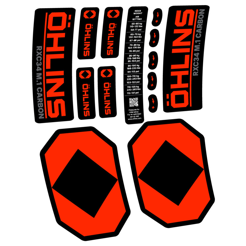 Decal Öhlins RXC34 M.1 Carbon 2027, Fork 29" 34mm, bike sticker vinyl