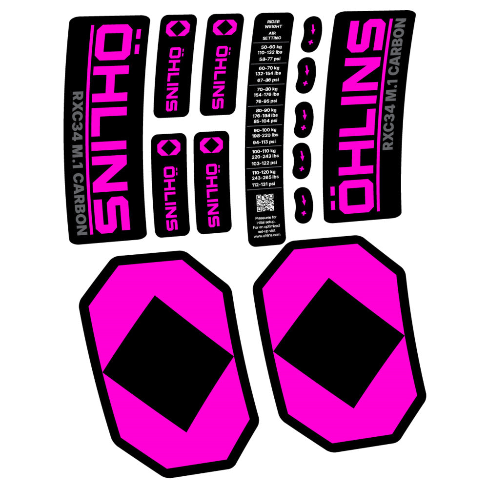 Decal Öhlins RXC34 M.1 Carbon 2027, Fork 29" 34mm, bike sticker vinyl