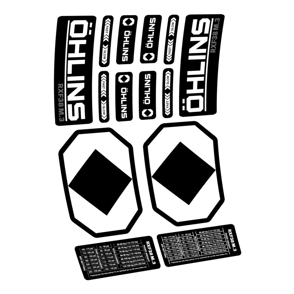 Decal Öhlins RXF 38 M.3 2027, Fork 29" 38mm, bike sticker vinyl