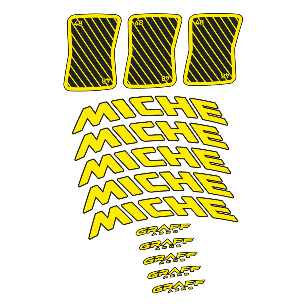 Stickers for Miche Graff 48, Road Wheel vinyl decals - Yellow