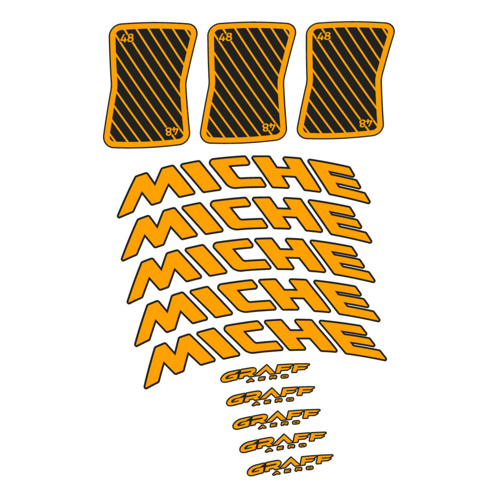 Stickers for Miche Graff 48, Road Wheel vinyl decals - Orange Yellow
