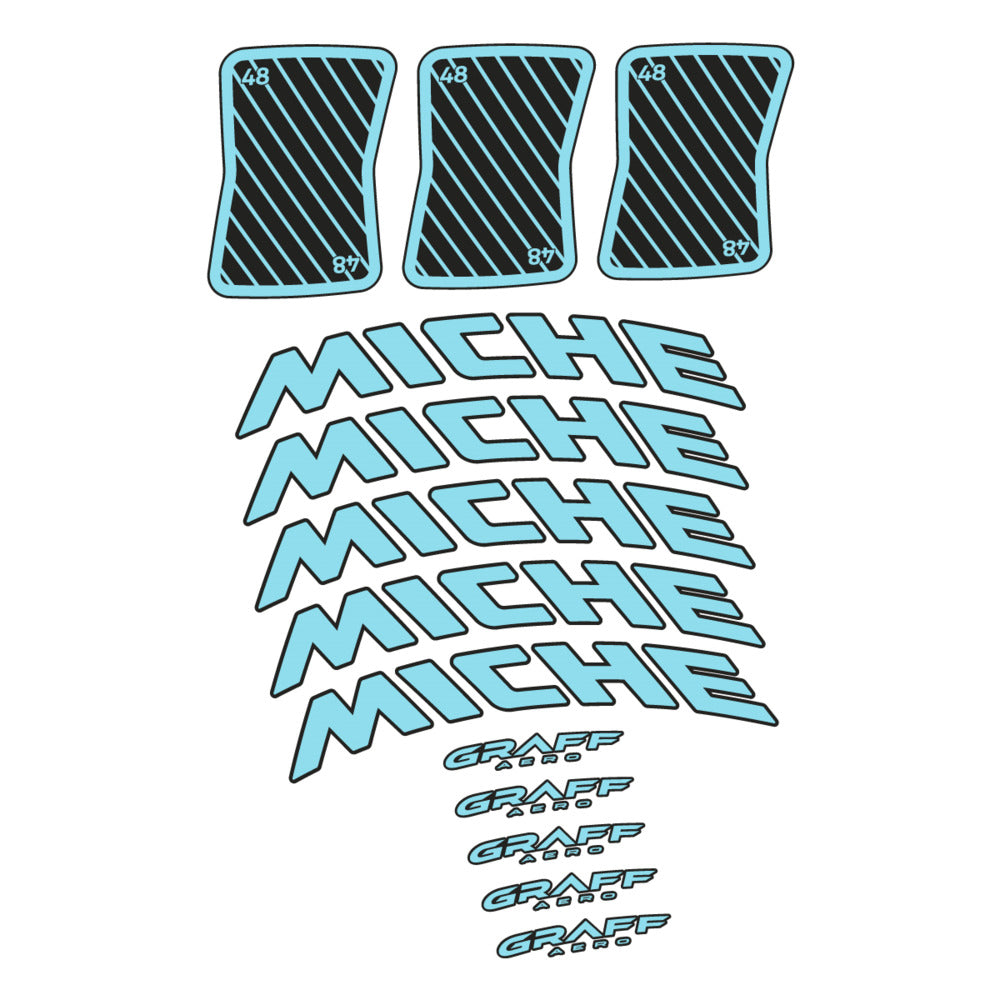 Stickers for Miche Graff 48, Road Wheel vinyl decals - Sky Blue