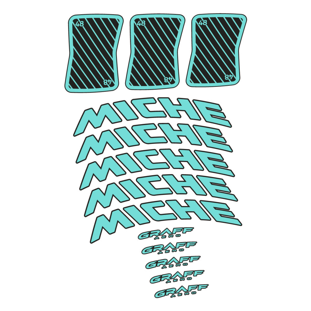 Stickers for Miche Graff 48, Road Wheel vinyl decals - Blue Green